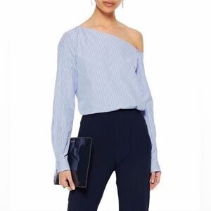 Theory “Ulrika” Dalton Stripe One-Shoulder Top | Blue/White | L